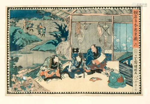Pair of framed ukiyo-e woodblo