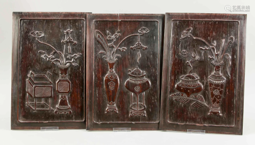 3 carved panels, China, 19th c