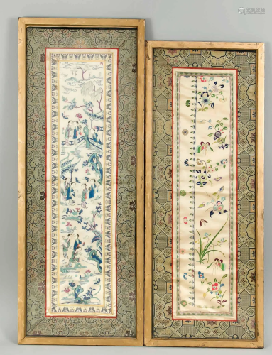 2 framed silk embroideries, Ch