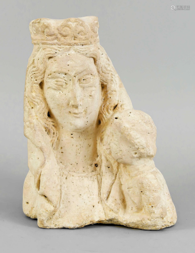 Sandstone sculpture, crowned M