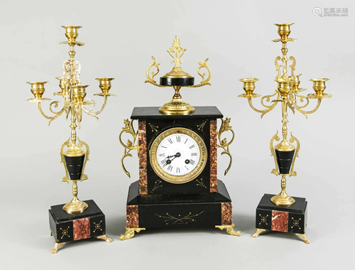 3-piece marble mantel clock, 2