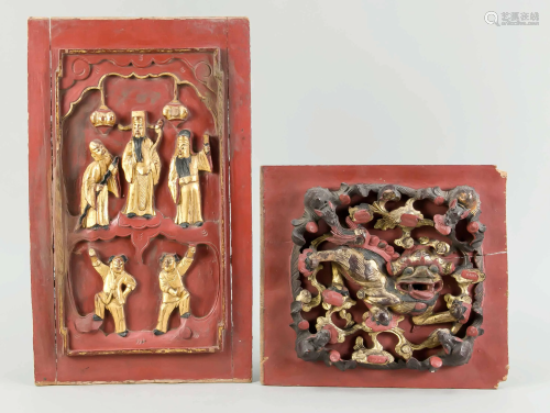 2 carved panels, China, 19th c