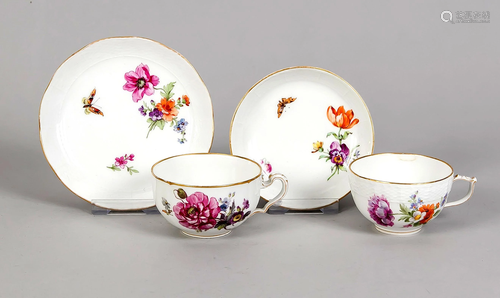 Two tea cups with saucers, KPM