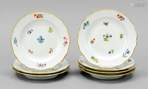 Seven bread plates, Meissen, a