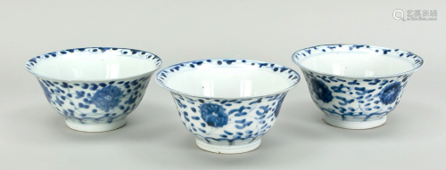 3 Blue and white bowls, China,