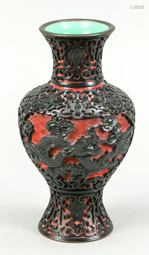 Dragon carved lacquer vase, Ch