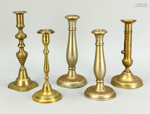 5 brass candlesticks, 19th/20t