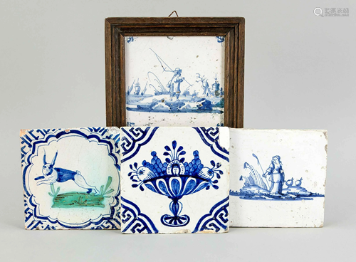 4 tiles, Holland, 18th c., all