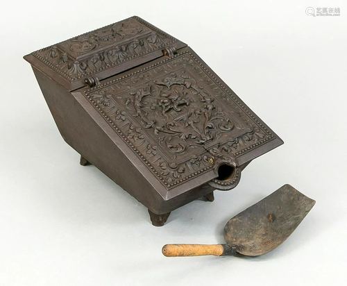 Coal box, late 19th c. Cast ir