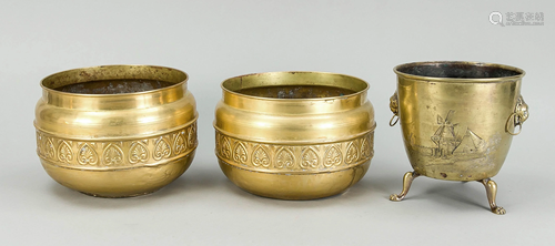 3 cachepots, 19th/20th c., bra