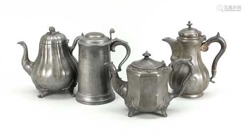 4 parts old pewter, 19th c., l