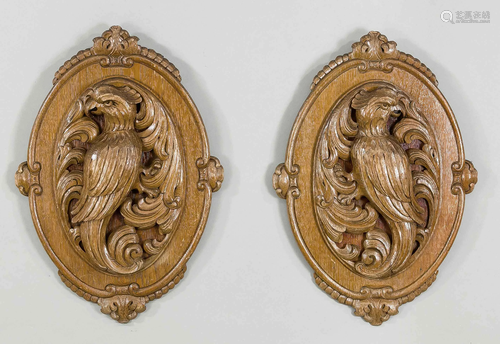 Pair of reliefs with cockatoo,