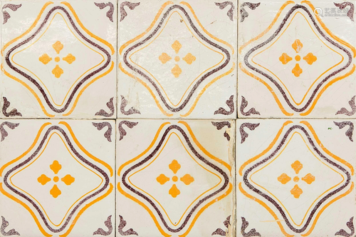 50 tiles, c. 1900. sprayed dec