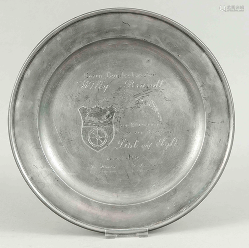 Pewter plate for Willy Brandt,