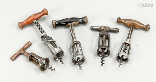 5 old corkscrews, early 20th c