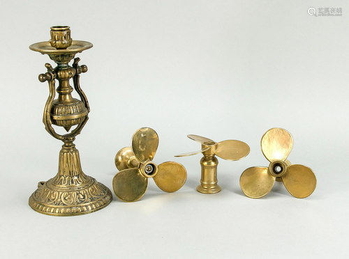 4 brass candlesticks, 20th c.,