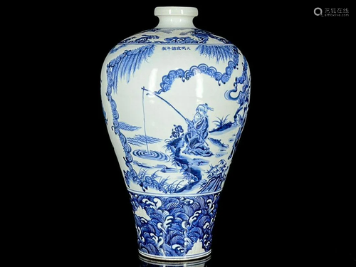 BLUE & WHITE 'FIGURE STORY' MEIPING VASE