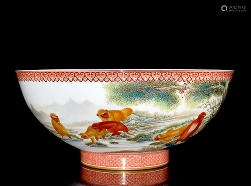 PAINTED 'MONEY AND LANDSCAPE' BOWL