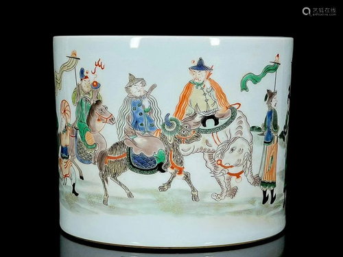 FAMILLE VERTE 'FIGURE STORY' BRUSH POT