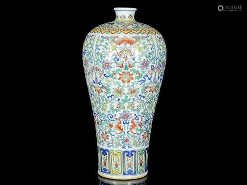 DOUCAI 'BAT AND FLORAL' MEIPING VASE