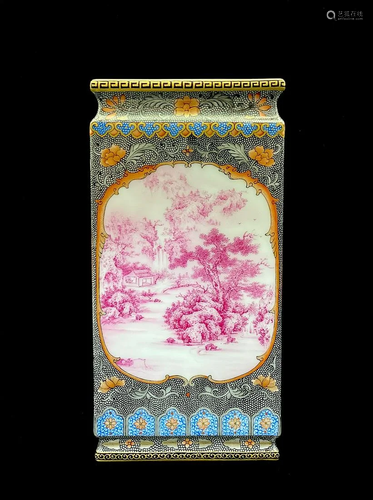 PAINTED 'LANDSCAPE' SQUARE VASE