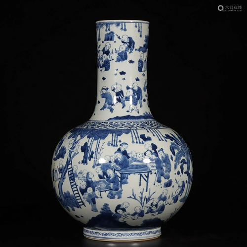 BLUE & WHITE 'CHILDREN AT PLAY' VASE