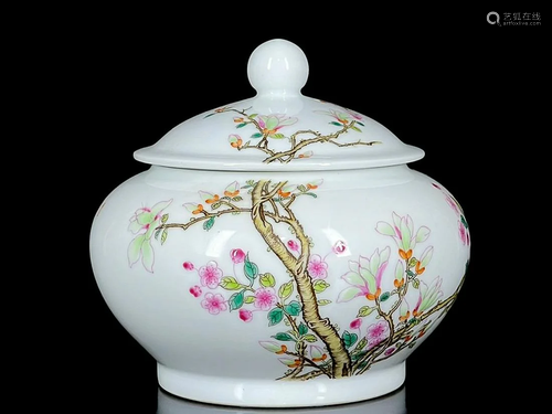 PAINTED ENAMEL 'FLORAL' COVERED JAR