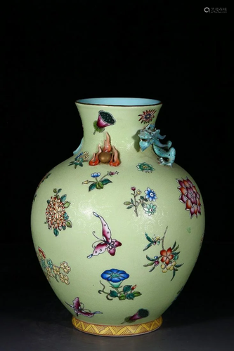 GREEN GROUND 'FLORAL' VASE