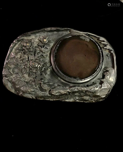 DUAN INKSTONE CARVED WITH BIRD AND FLORAL