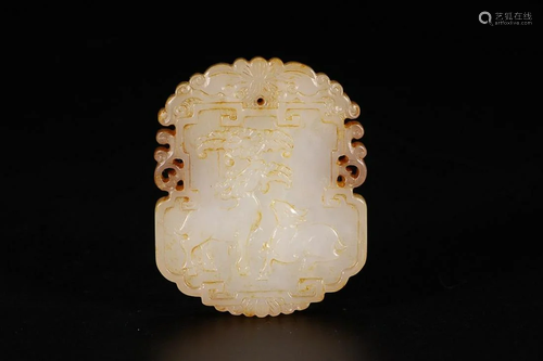 HETIAN JADE PLAQUE CARVED WITH BEASTS