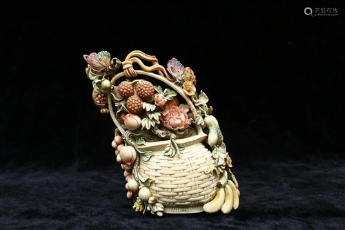 PAINTED RARE MATERIAL ORNAMENT OF FRUIT BASKET