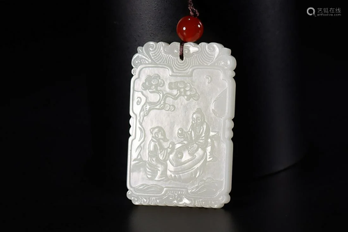 HETIAN JADE PLAQUE CARVED WITH FIGURE STORY