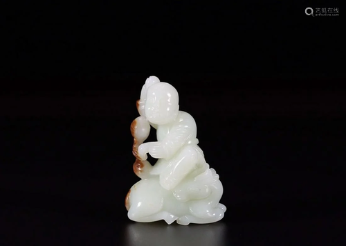 HETIAN JADE HAND PIECE OF BOY AND DEER