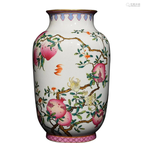 FAMILLE ROSE ' PEACH' LANTERN FORM VASE