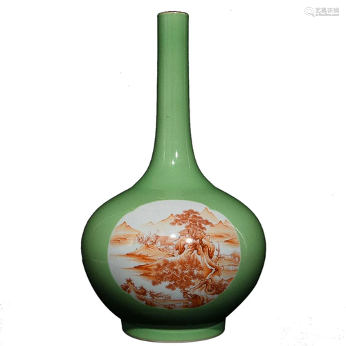 GREEN GLAZED IRON RED 'LANDSCAPE' VASE