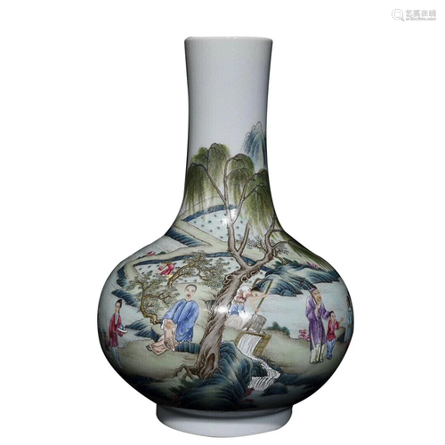 FAMILLE ROSE 'FIGURE STORY AND LANDSCAPE' GOBULAR VASE