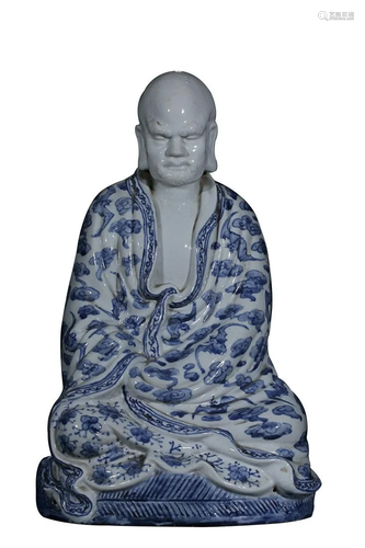 BLUE & WHITE FIGURE OF BODHIDHARMA