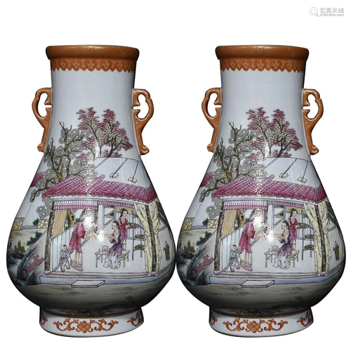 FAMILLE ROSE 'FIGURE STORY AND LANDSCAPE' VASE WITH