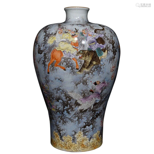 FAMILLE ROSE 'FIGURE STORY' MEIPING VASE