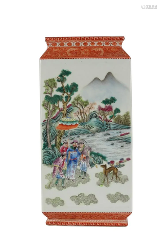 FAMILLE ROSE 'FIGURE STORY AND LANDSCAPE' SQUARE VASE