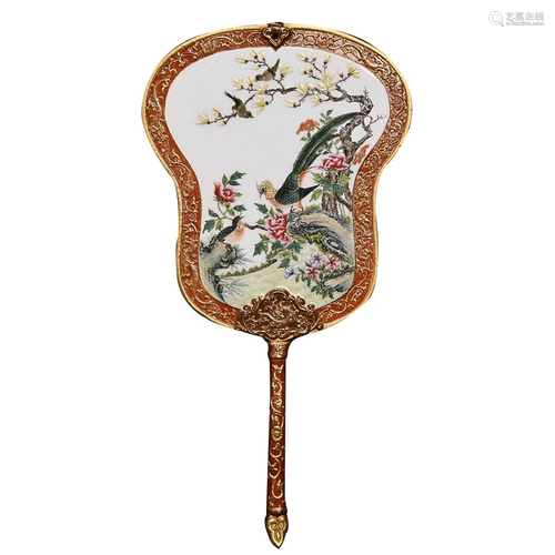 FAMILLE ROSE 'BIRD AND FLORAL' FAN