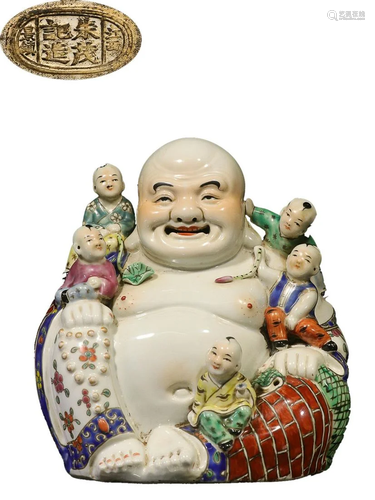 FAMILLE ROSE FIGURE OF MAITREYA