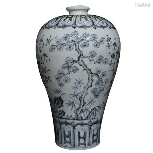 BLUE & WHITE 'WINTER PLANT' MEIPING VASE