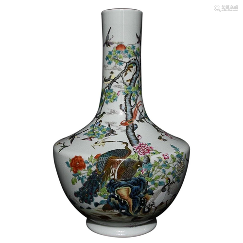 FAMILLE ROSE 'PHOENIX AND BIRD' VASE