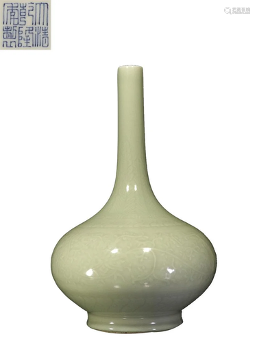 CELADON GLAZED 'FLORAL' LONG-NECK VASE