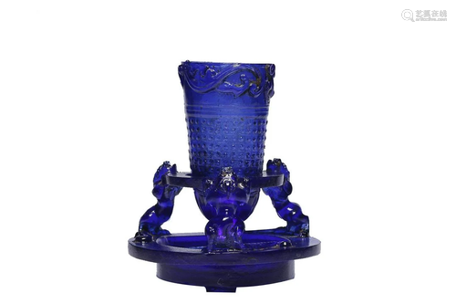 COLOURED GLASSWARE CUP CARVED WITH CHILONG