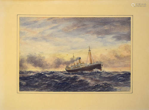 Hugh Golding Constable, Steamship in heavy swell, watercolou...