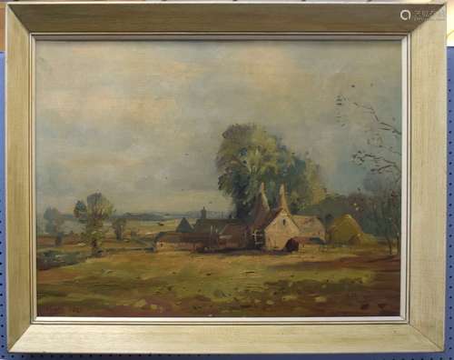 Marcus Ford, Landscape with oasthouses, oil on canvas, signe...