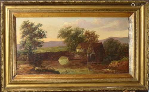 Charles Morris, River landscape with mill and bridge, oil on...