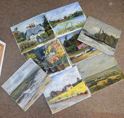 Diana M Perowne, Landscapes etc, group of eight oils on canv...